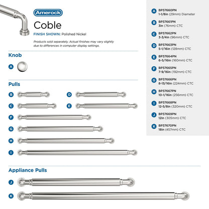 Amerock Coble 12-5/8 inch (320mm) Center-to-Center Polished Nickel Cabinet Pull