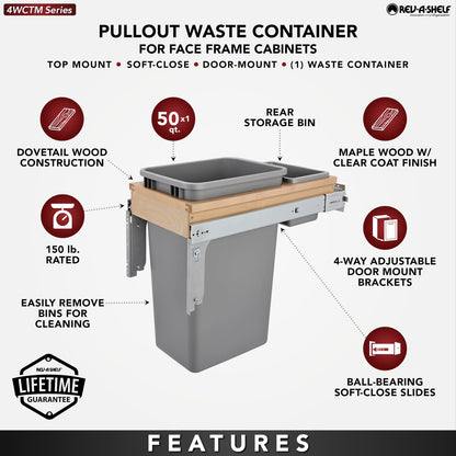 Wood Top Mount Pull Out Trash/Waste Container w/Soft Close