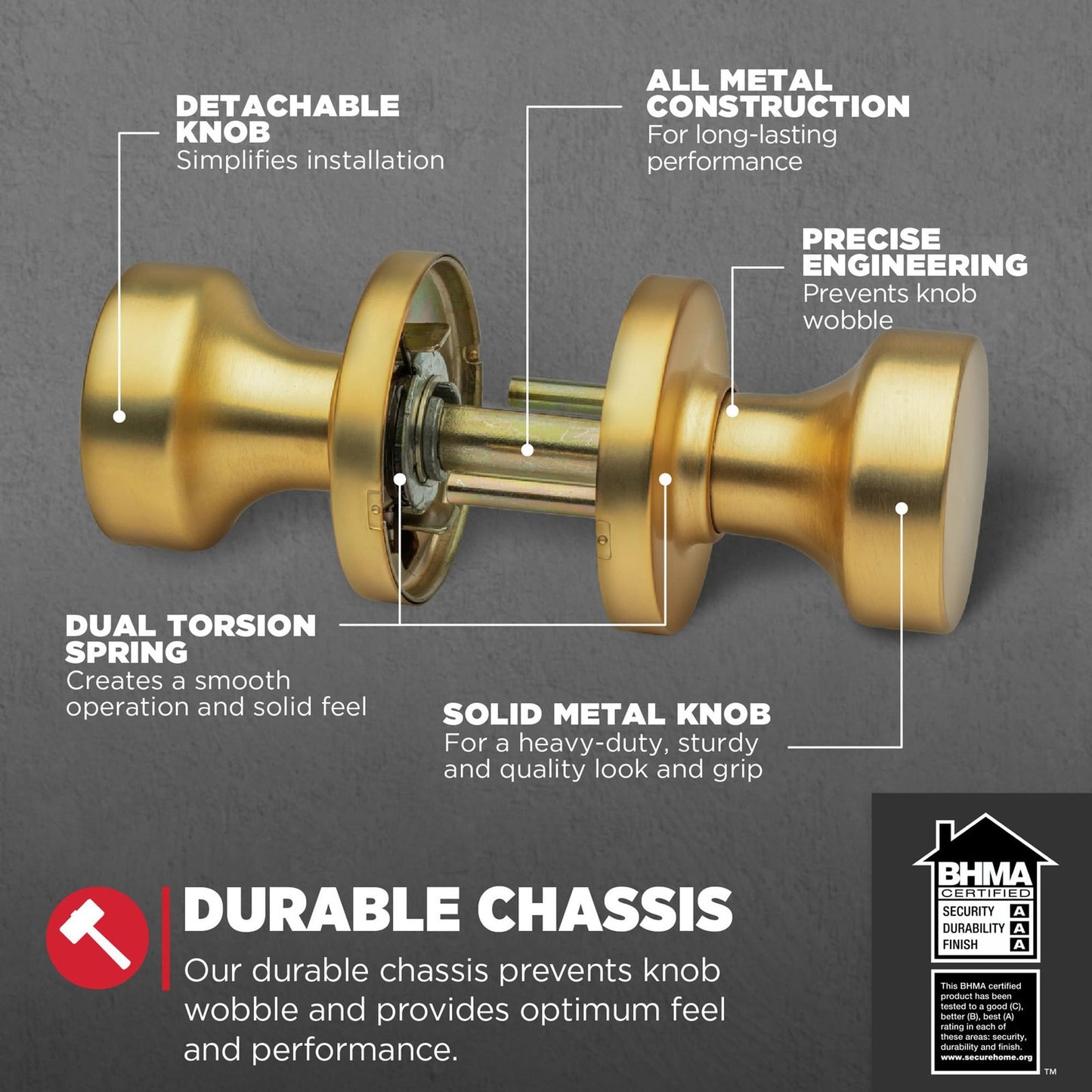 Kwikset 720PSKRDT Pismo Interior Passage Door Knob Satin Brass, Round
