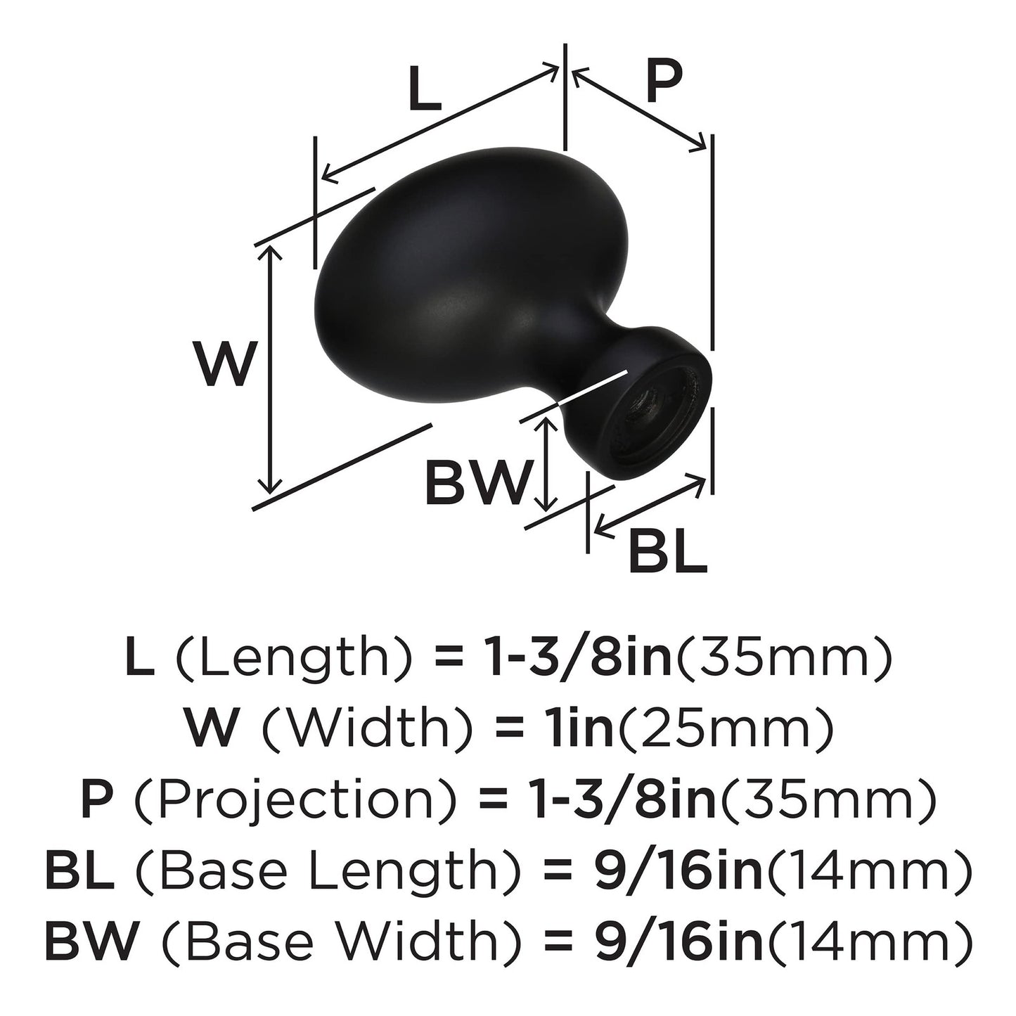 Amerock 10BX53014FB Vaile Cabinet Knobs Matte Black 1-3/8" Length - 10 Pack