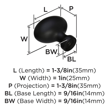 Amerock 10BX53014FB Vaile Cabinet Knobs Matte Black 1-3/8" Length - 10 Pack