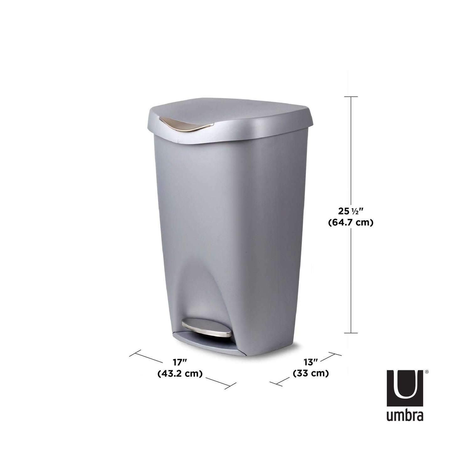 Umbra Brim 084200-410 13 Gal Trash Can Stainless Steel Foot Pedal Silver/Nickel