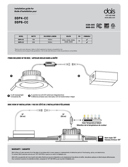 DALS Lighting DDP4-CC-WH Etch Deep Regressed LED Panel 5CCT (4 inch)