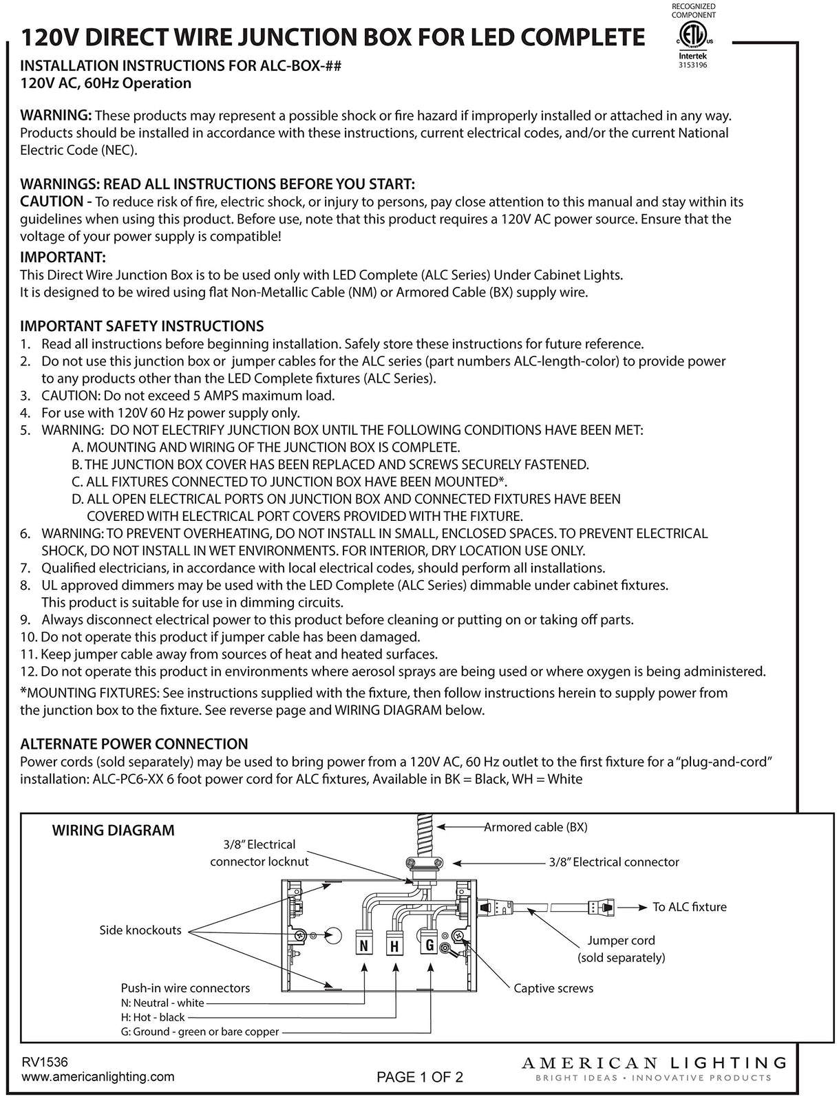 American Lighting LED Undercabinet Light 24" Complete Collection (ALC2-24-WH)