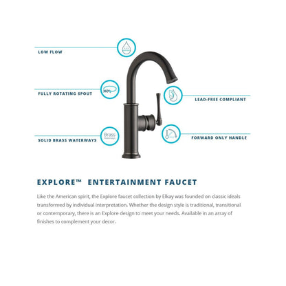 Elkay LKEC2012LS Explore Single Hole Bar Faucet Forward Only Lever Handle-Steel