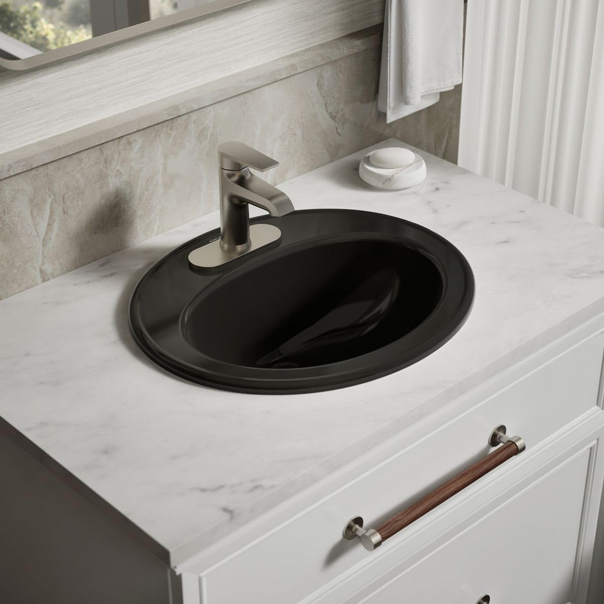 KOHLER K-2196-4-7 Pennington Self-Rimming Bathroom Sink, Black Black