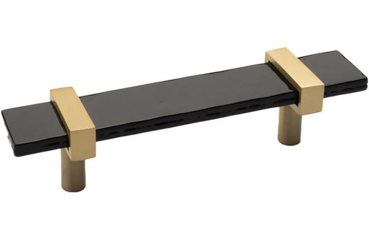 Sietto P-1903-5-5-SB Adjustable 5-1/2" Black Glass Cabinet Pull Satin Brass