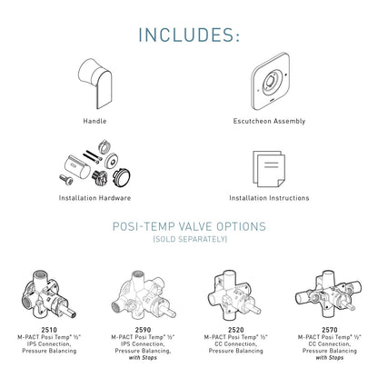 Moen T2471 Genta LX Posi-Temp Pressure-BalancingModernTrimValve Required, Chrome