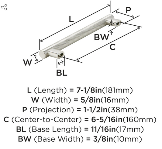 Amerock - BP36559G10 - 6-1/4" Center Satin Nickel Cabinet Pull-Bronx Collection