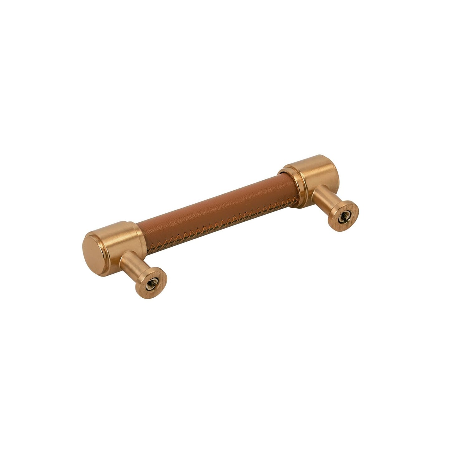 Signature Hardware 489392 Lazzara 3-3/4"C2C Cognac Leather Pull-Champagne Bronze
