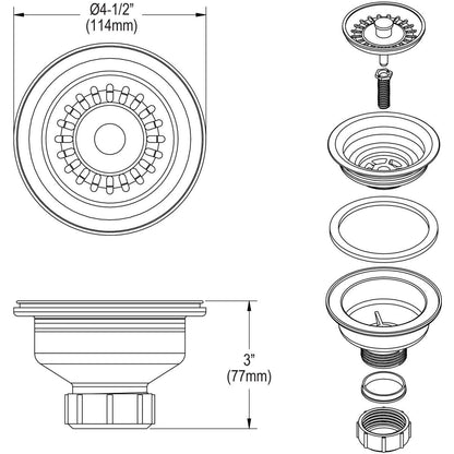 Elkay LKQS35GS Polymer Drain Removable Basket Strainer&Rubber Stopper Greystone