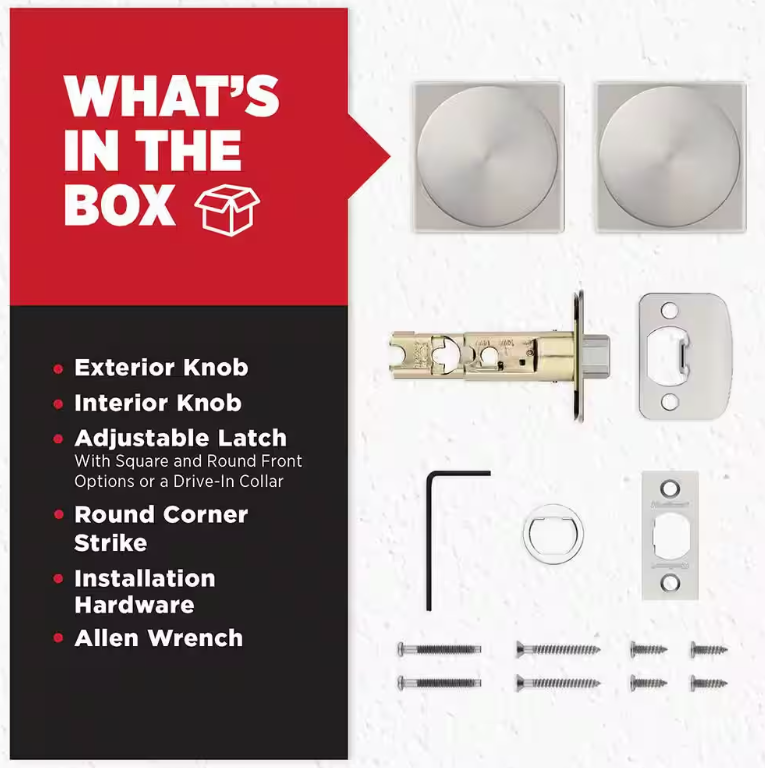 Kwikset 720PSKSQT-15 Pismo Passage Door Knob Set with Square Rose - Satin Nickel