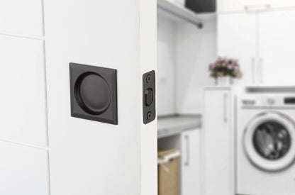 Kwikset 334SQT-514 Square Passage Pocket Door Lock Iron Black Finish
