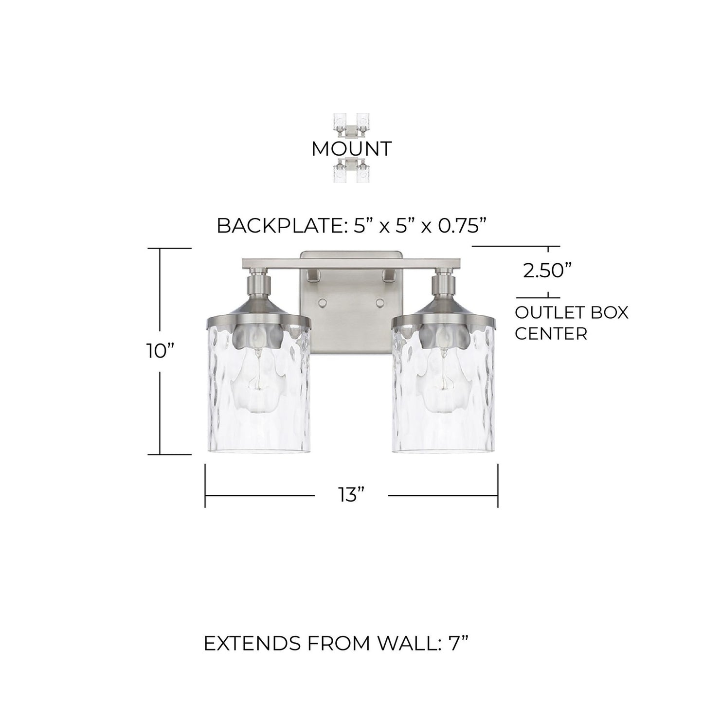 HomePlace Lighting 128821BN-451 Clear Water Glass Vanity Wall Light, 2-Light