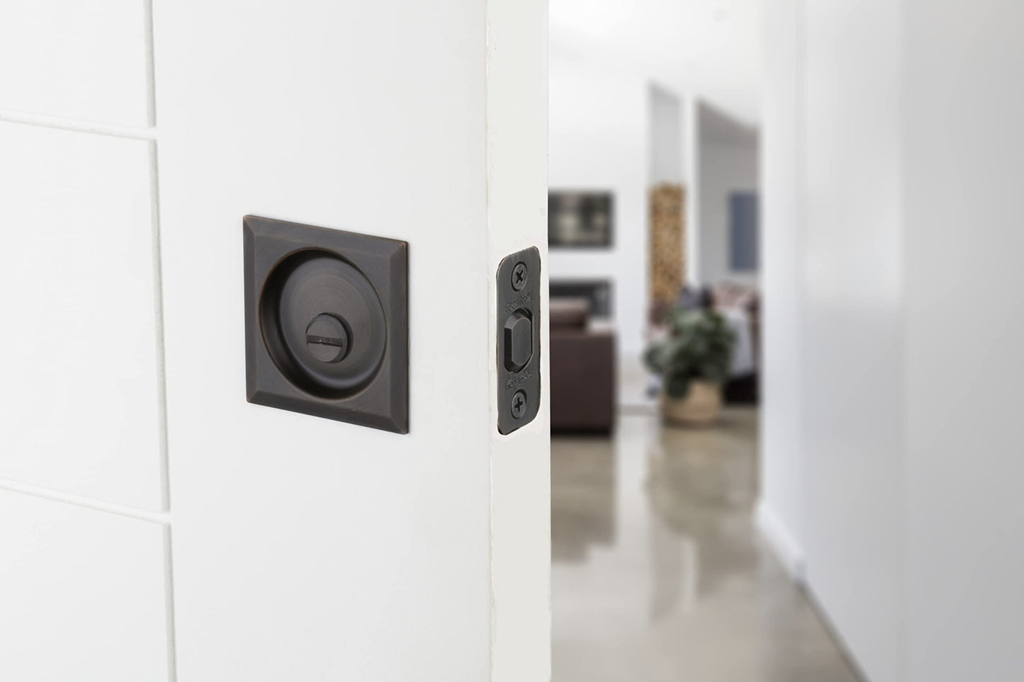 Kwikset 335SQT-514 Square Privacy Pocket Door Lock Iron Black Finish