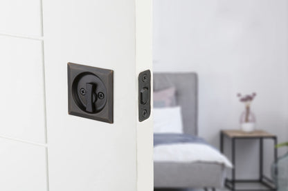 Kwikset 335SQT-514 Square Privacy Pocket Door Lock Iron Black Finish
