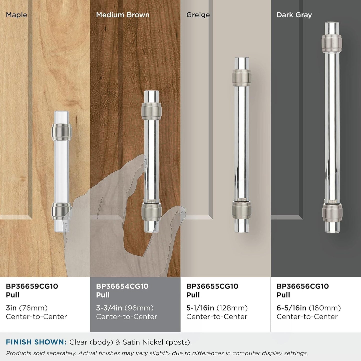 Amerock BP36654CG10 Cabinet Pull Clear/Satin Nickel 3-3/4" C2C Glacio