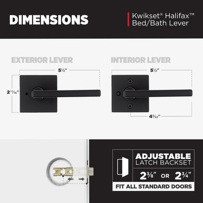 Kwikset 730HFLSQT-514 Halifax Interior Privacy Door Lever Matte Black Reversible