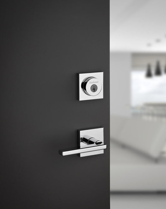 Kwikset 158SQT-26S.STRKP Halifax Square Rose Sngl Cyl Deadbolt Polished Chrome