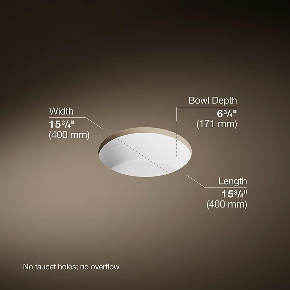 Kohler K-2883-96 1-Bowl Round Undermount Bath Sink Biscuit