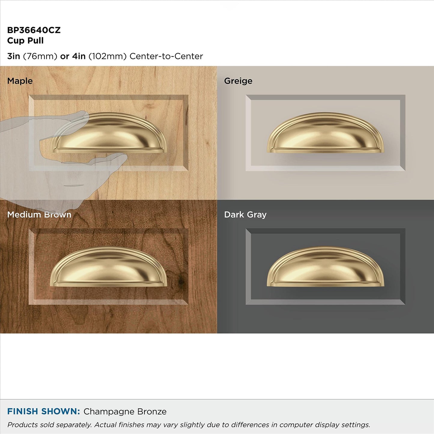 Amerock BP36640CZ Ashby Cabinet Cup Pull Champagne Bronze 3"&4" C2C Drawer Pull