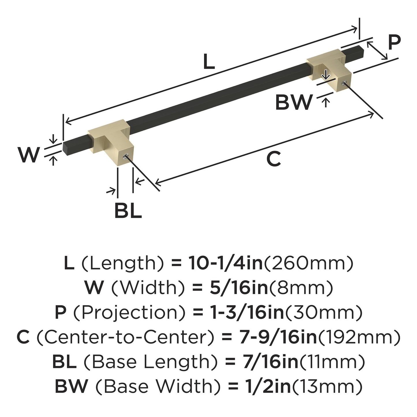 Amerock BP778192BBZMB Urbanite 7-9/16" C2C Golden/Matte Black Cabinet Pull