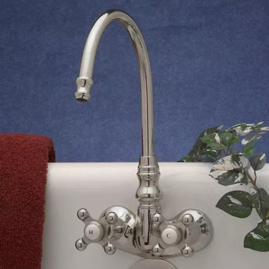 Signature Hardware-Tub Faucet with Gooseneck Spout and Metal Cross Handles - BN