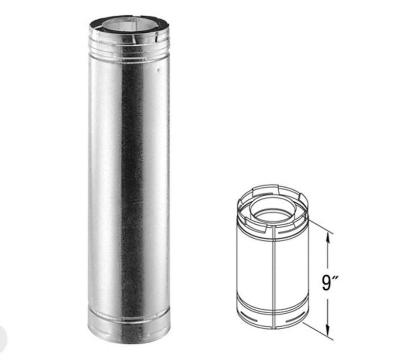 Duravavent - 5" x 8" DirectVent Pro 9" Galvanized Chimney Pipe - 58DVA-09