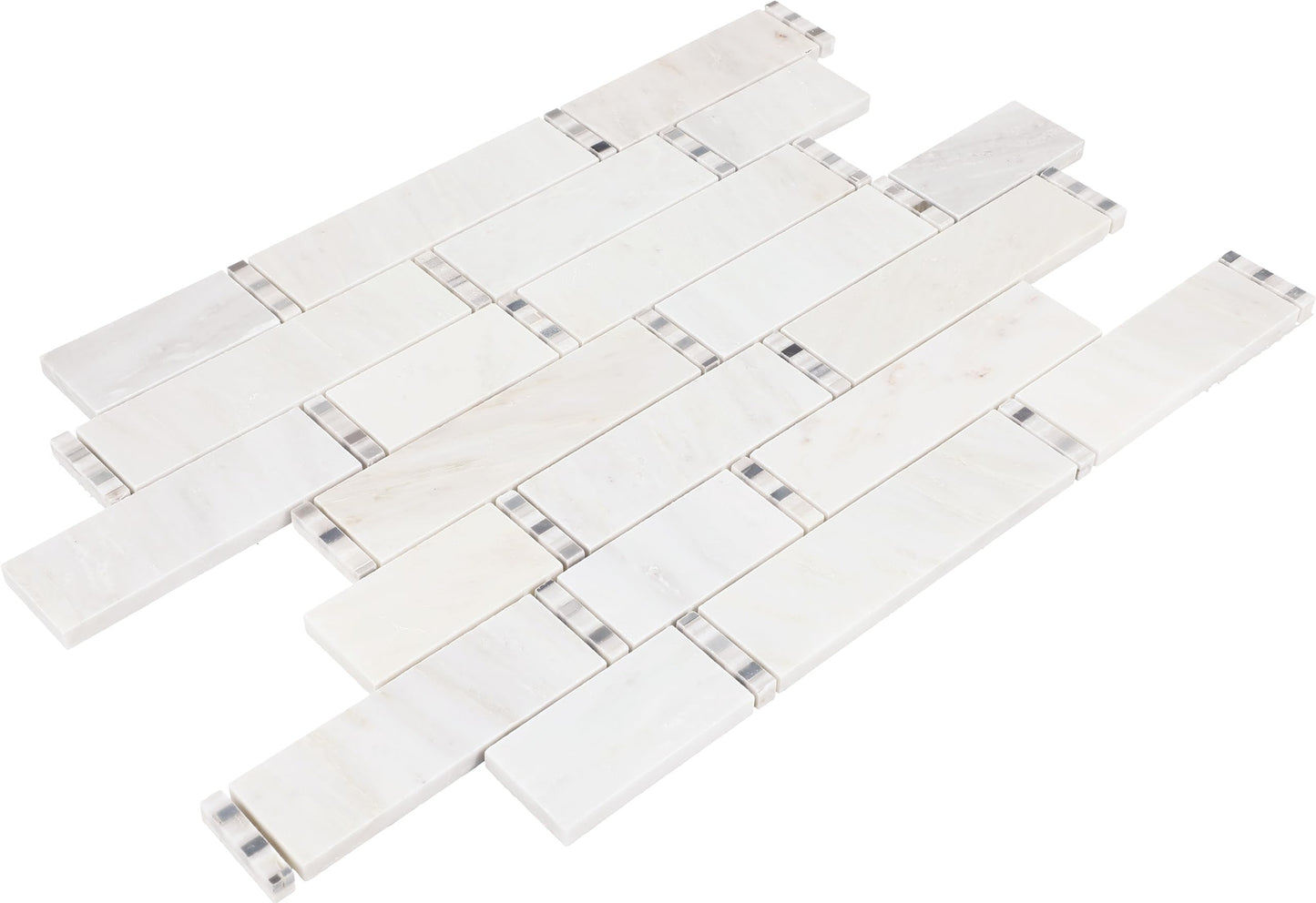 TileHQ Random Linear Mosaic in First Snow Elegance with Polished Finish