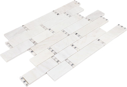 TileHQ Random Linear Mosaic in First Snow Elegance with Polished Finish