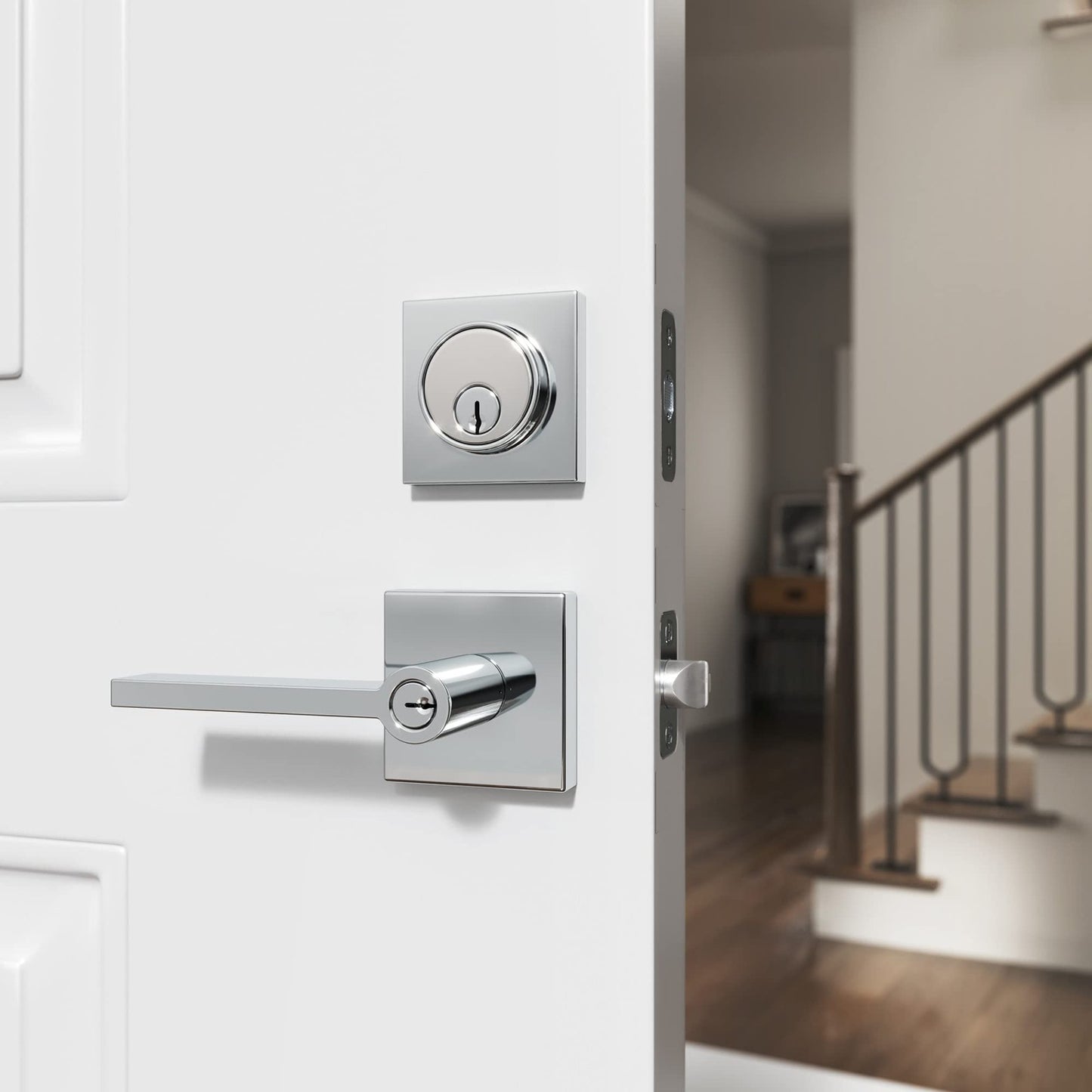 Miseno MLK1022 Lorton Flat Bar Keyed Entry Door Lever Set - Matte Black