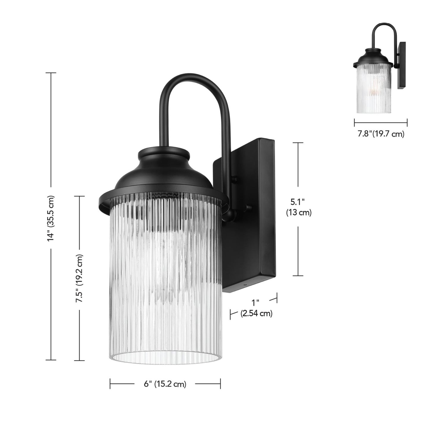 GLOBE 91005237 - 1-Light Outdoor Wall Sconce, Matte Black, Ribbed Glass Shade