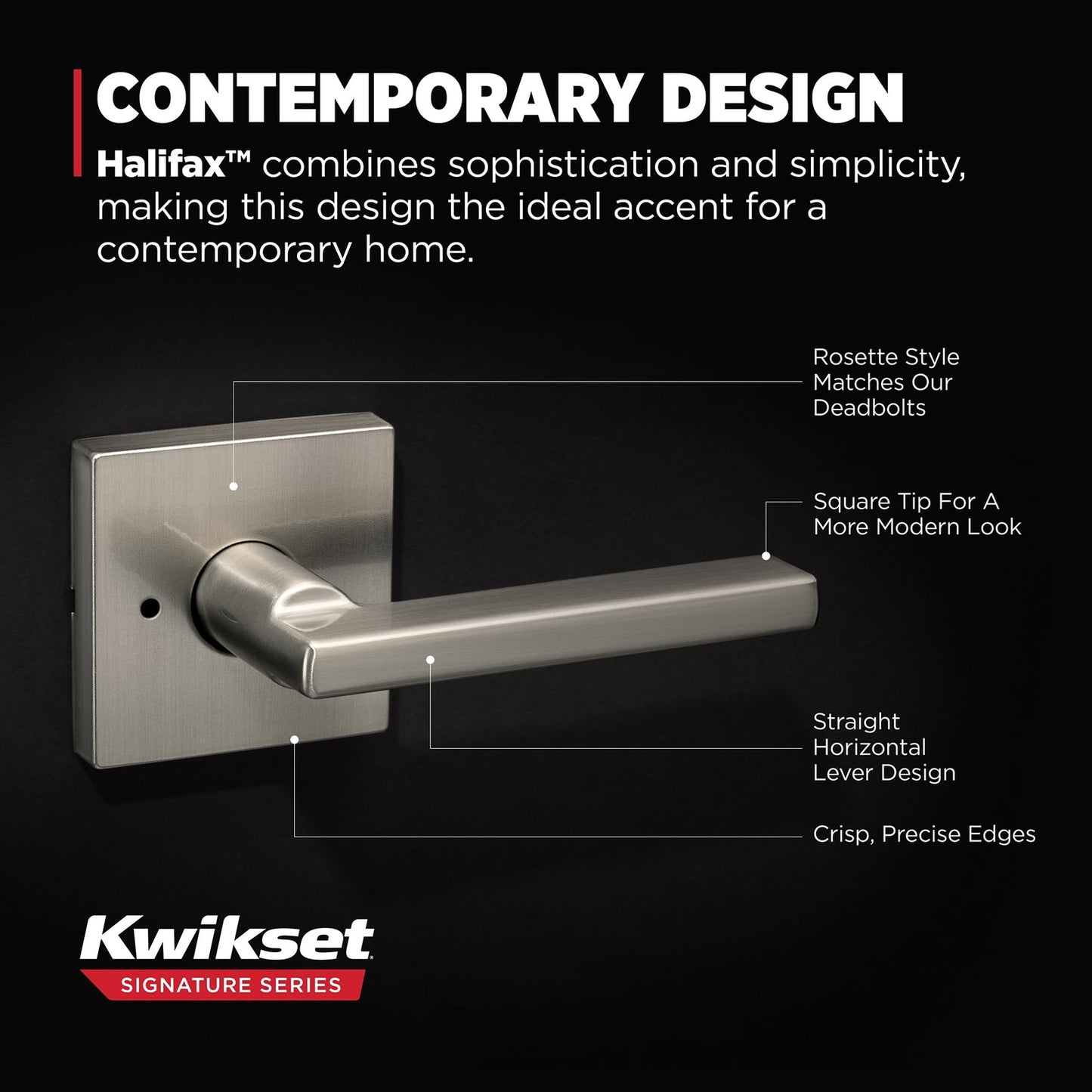 Kwikset 730HFL Halifax Interior Privacy Door Handle Lock Satin Nickel Reversible