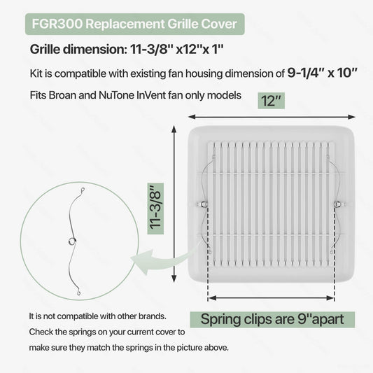 Bathroom Exhaust Fan Replacement Grille/Cover - 11-3/8" x 12" x 1"