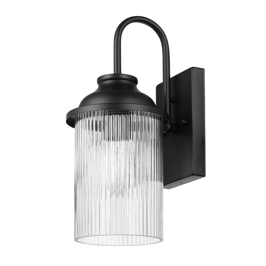 GLOBE 91005237 - 1-Light Outdoor Wall Sconce, Matte Black, Ribbed Glass Shade