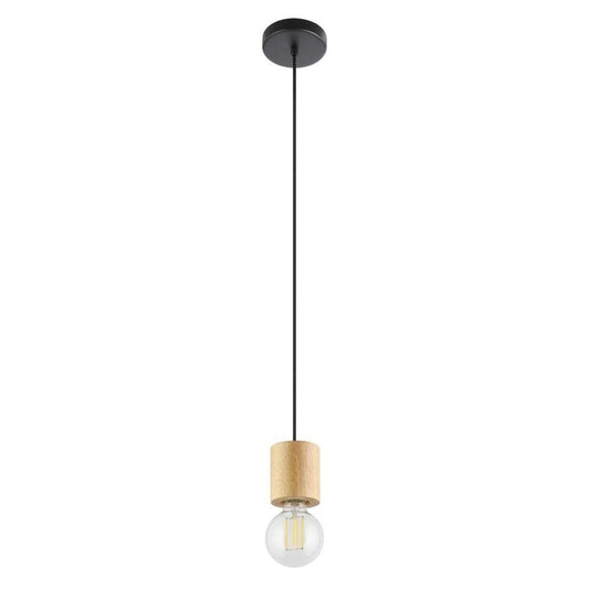 EGLO 99078A Turialdo Pendant 1-Light 60 Watts, Black/Natural Wood