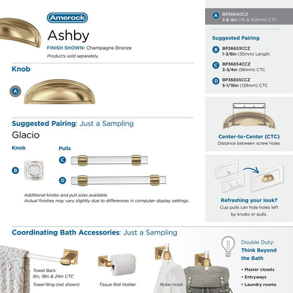 Amerock BP36640CZ Ashby Cabinet Cup Pull Champagne Bronze 3"&4" C2C Drawer Pull