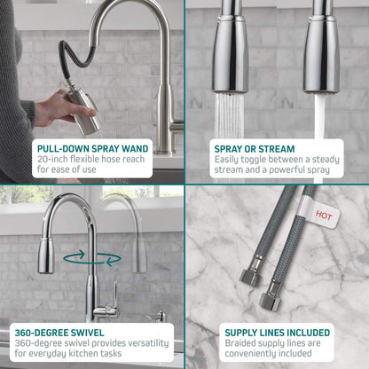 Peerless Xander Single-Handle Kitchen Faucet Pull Down Sprayer P7919LF-SS