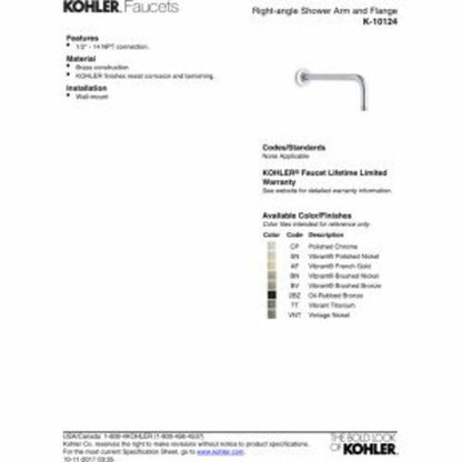 KOHLER K-10124-CP Right Angle Shower Arm
