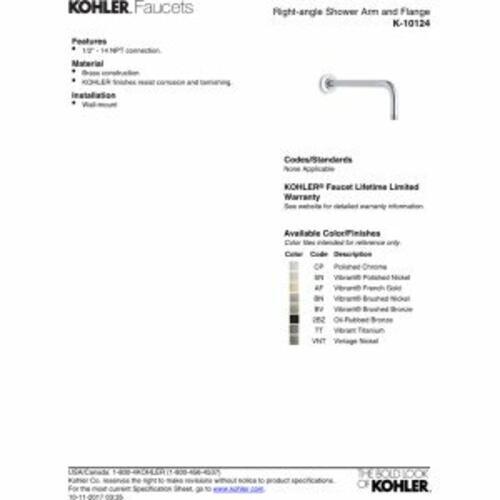 KOHLER K-10124-CP Right Angle Shower Arm