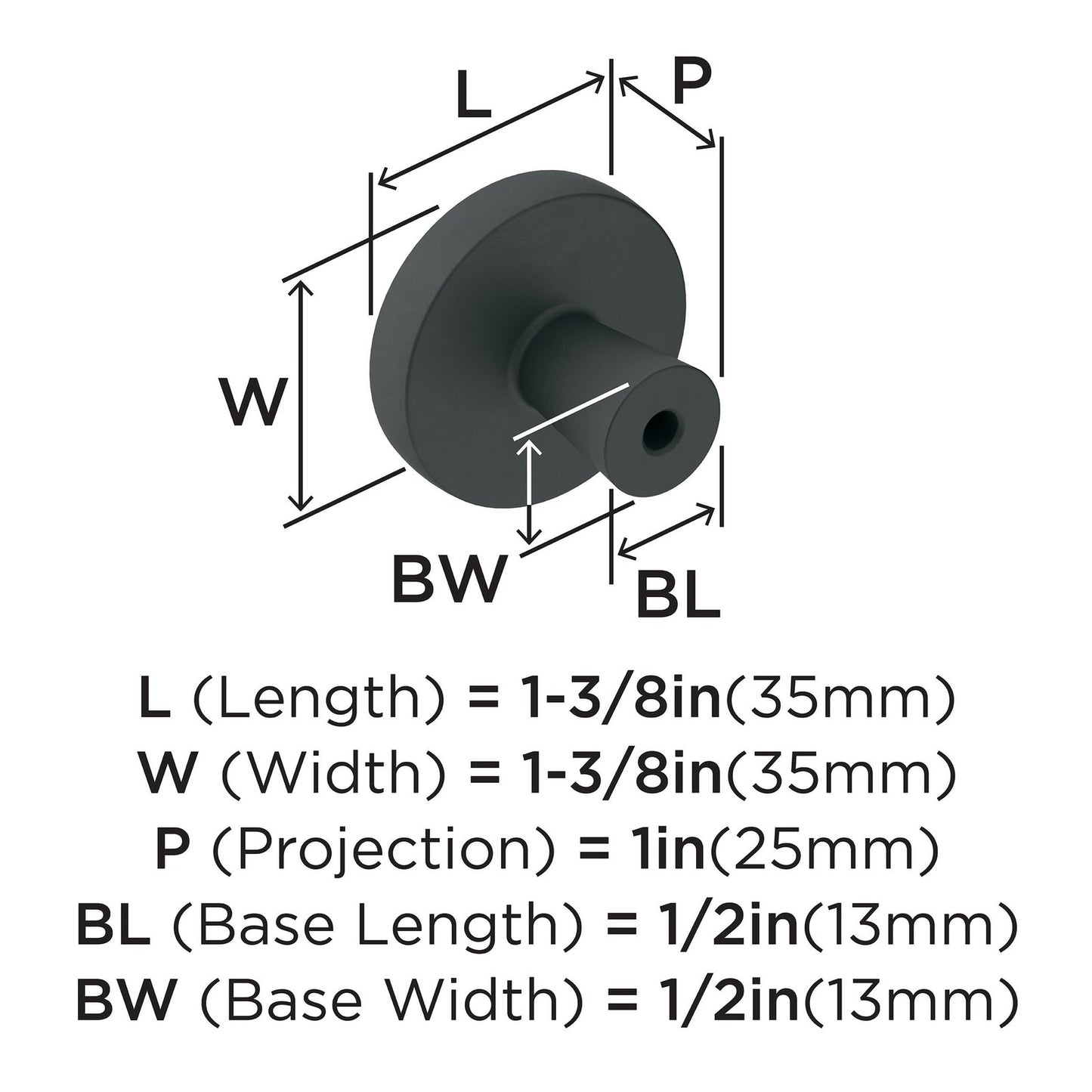 Amerock BP36857FB Destine Cabinet Knob Matte Black 1-3/8" Diameter