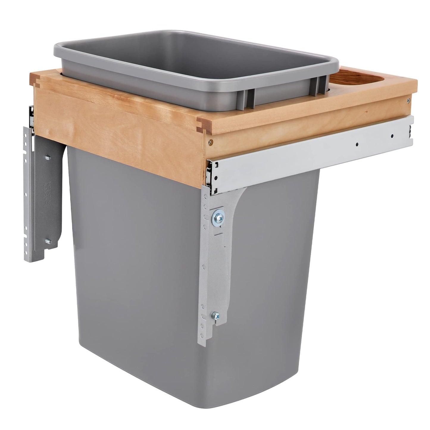 Rev-A-Shelf Single Pullout Trash Can 35 Qt , Silver, 4WCTM-1816DM-1
