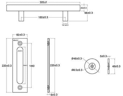 Miseno MBDH0385 11-3/4" Tall Sliding Barn Door Pull Set - Stainless Steel