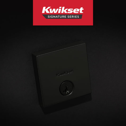 Kwikset Downtown Deadbolt Lock, Matte Black Square Exterior Keyed One Sided