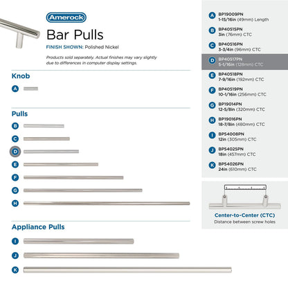 Amerock 10BX40517PN Cabinet Pull Polished Nickel 5-1/16" C2C 10 Pack