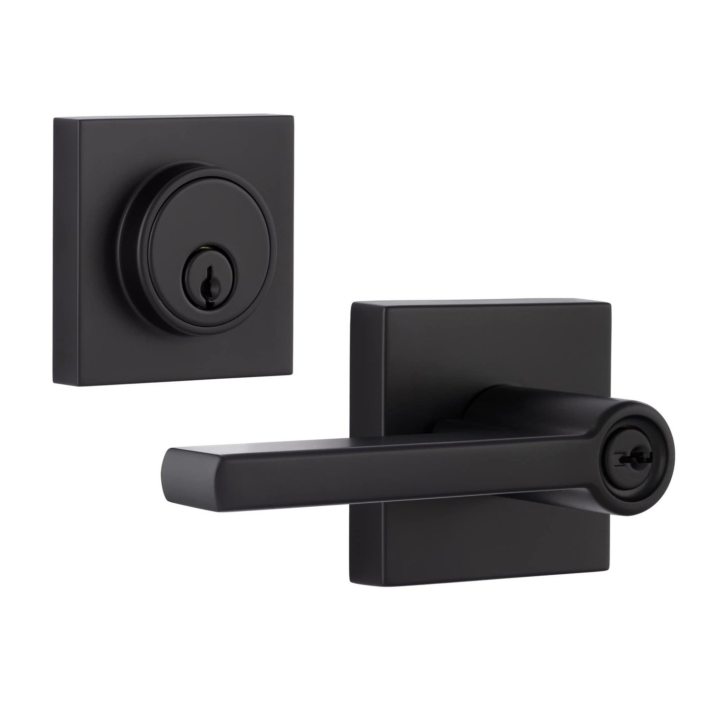 Miseno MLK2022 Lorton Flat Bar Keyed Entry Door Lever Set w/Deadbolt-Matte Black