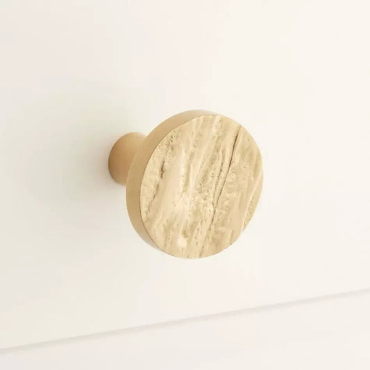 Signature HW-1-3/8" Tree Bark Pattern Brass Round Cabinet Knob-Satin Brass
