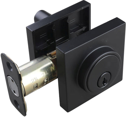 Miseno MLK2022 Lorton Flat Bar Keyed Entry Door Lever Set w/Deadbolt-Matte Black