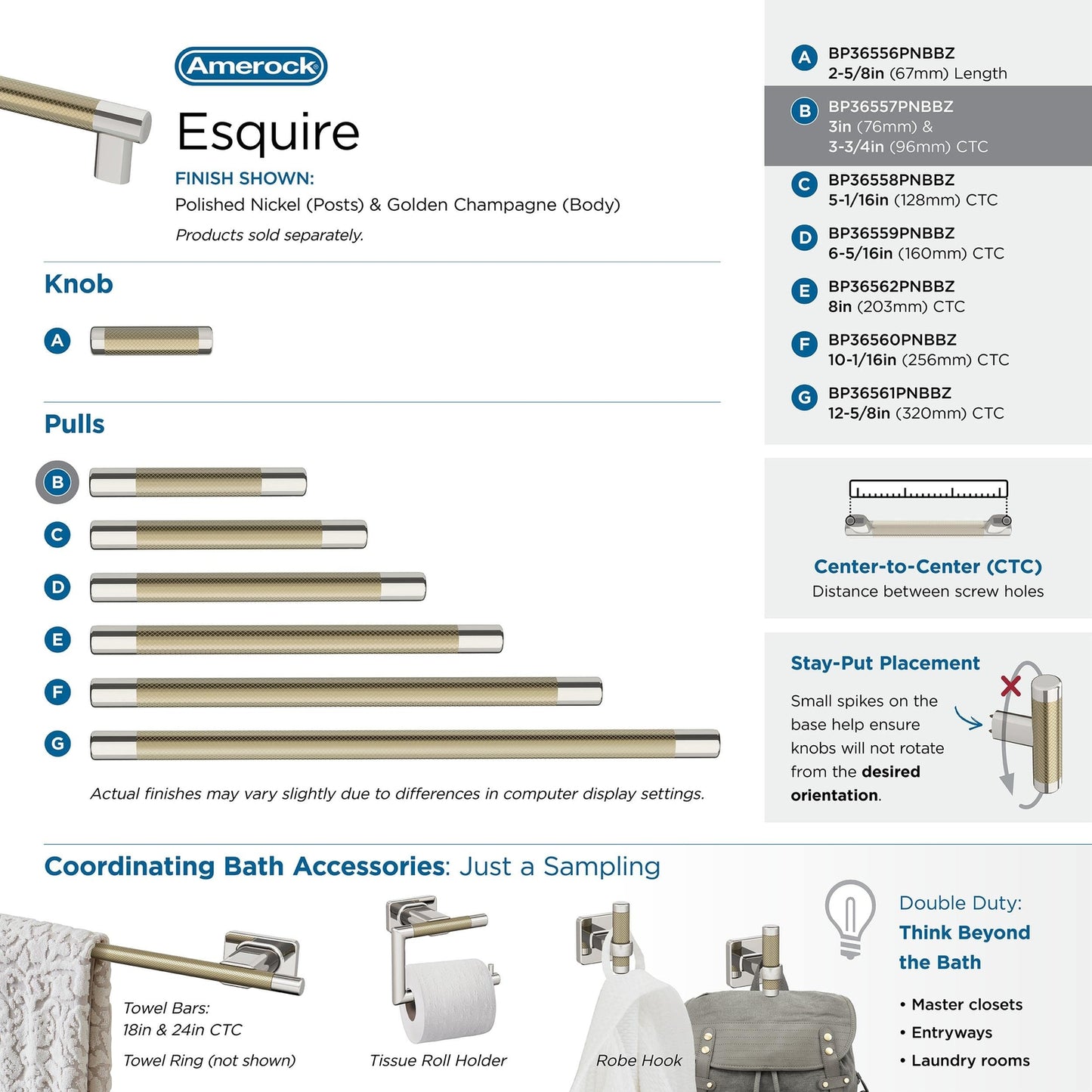 Amerock BP36557PNBBZ Cabinet Pull Polished Nickel/Golden Champagne 3-3/4" C2C