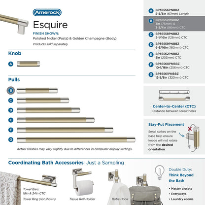 Amerock BP36557PNBBZ Cabinet Pull Polished Nickel/Golden Champagne 3-3/4" C2C